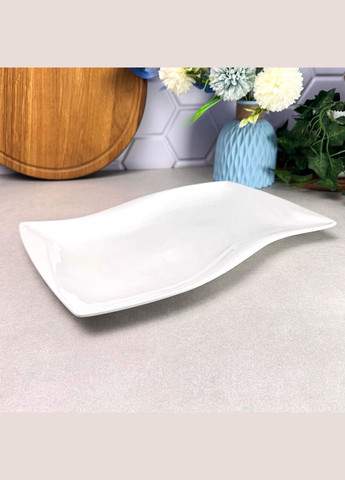 Фигурное плоское белое блюдо 35 см. Волна No Brand (325696368)