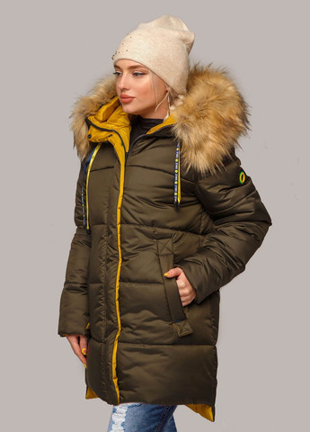 Оливковая (хаки) зимняя зимняя куртка лиза хаки с бежевым MioRichi