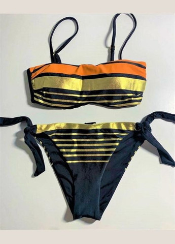 Черный купальник раздельный черный с полосками. No Brand