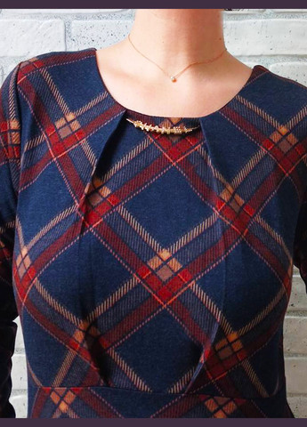 Синее женское классическое платье с длинным рукавом No Brand в клетку