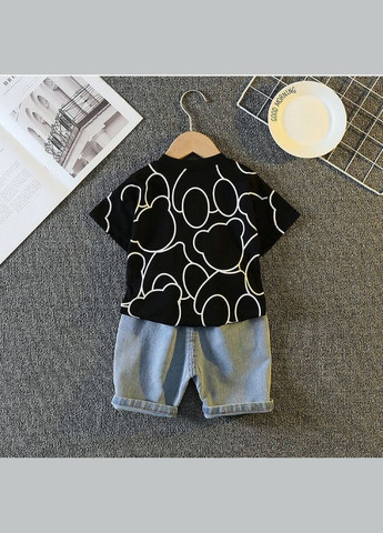 Комбінований літній костюм на літо хлопчику xiaohu taige чорна футболка 10477 No Brand