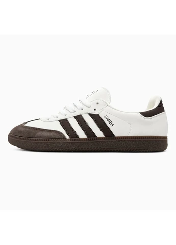 Білі кросівки чоловічі і жіночі adidas samba white brown suede | адідас самба білі демісезон No Brand