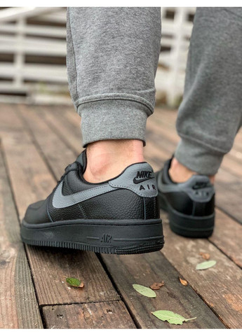 Сірі Зимовий кросівки чоловічі nike air force low winter black «grey logo» найк аір форс 1 преміум No Brand