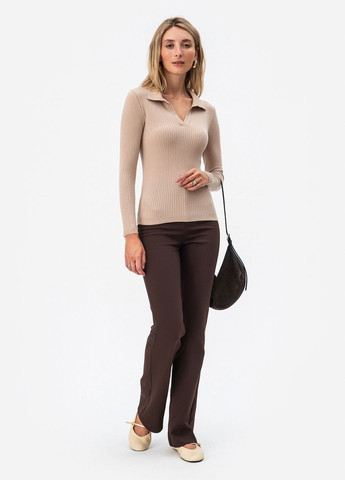 Бежевая женская футболка-женский трикотажный лонгслив - поло SVTR