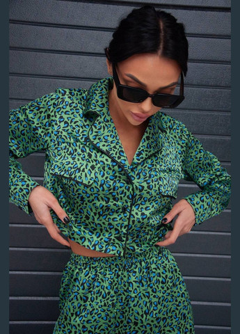 Жіночий костюм з кроп-топом та широкими штанами зі штучного шовку MonCher (334676408)