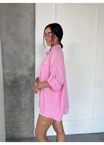 Розовая повседневный рубашка в полоску Fashion