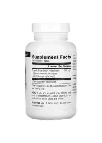 Синьо-зелені водорості Blue-Green Algae 500 мг 200 таблеток Source Naturals (361114670)