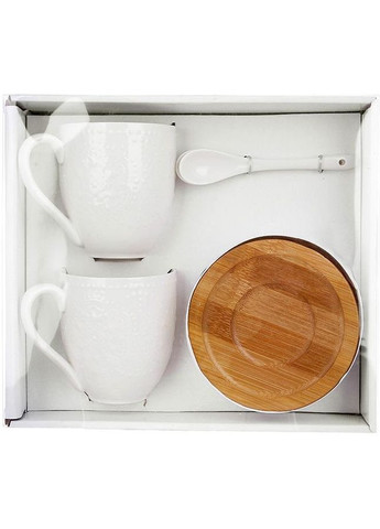 Чайный фарфоровый набор Ceram-Bamboo Grace на 2 персоны, 2 чашки 350мл и 2 блюдца с ложками BonaDi (372172357)