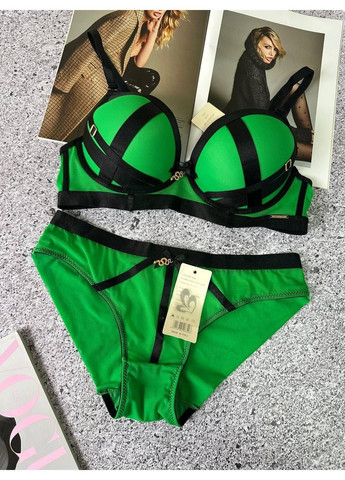 Зеленый идеальный комплект ажурный бюстгальтер и трусики на средней посадке зеленый Weiyesi