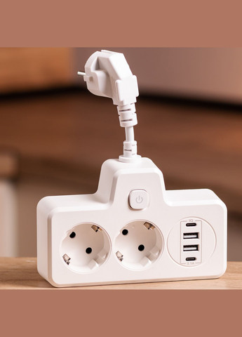 Сетевой фильтр-разветвитель SNAILS 2 розетки 2xUSB-A 2xUSB-C 8см LED белый (HP-5-17) No Brand (338597628)