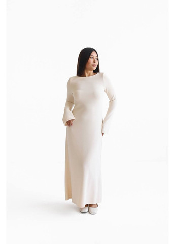 Бежевое праздничный, повседневный, кэжуал, коктейльное трикотажное медное платье а-силуэт Україна однотонное