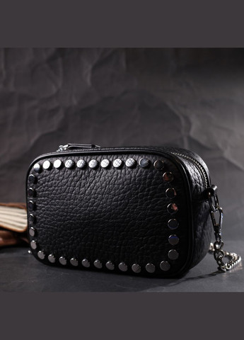 Стильная сумка декорирована металлическими кнопками из натуральной кожи. 22333 Черная Vintage (331907888)