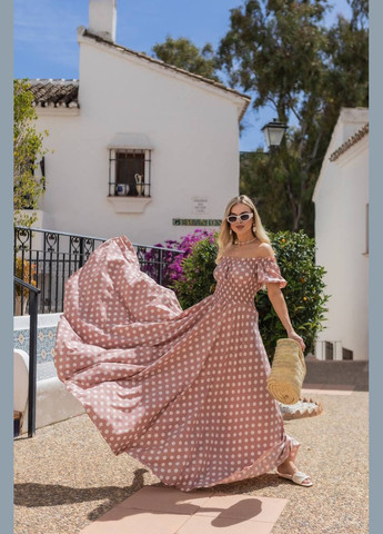 Пудрова повсякденний, вечірня, кежуал жіноча сукня з відкритими плечима Style Point з квітковим принтом