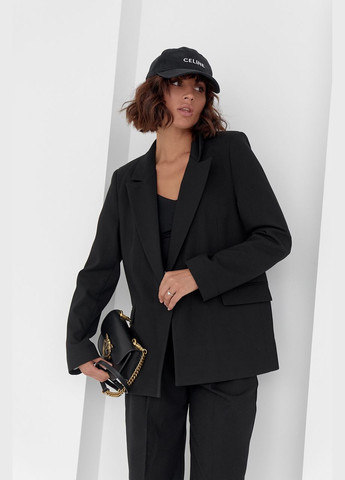 Черный женский классический женский пиджак без застежки 9301 Lurex однотонный - демисезонный