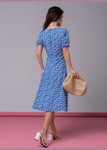Синя повсякденний ретро сукня No Brand з квітковим принтом