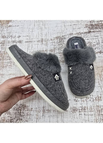 Серые тапочки мужские домашние fangre черные теплые с закрытым носком и меховой опушкой Fashion
