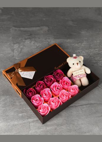 Подарочный набор с розами из мыла Розы из мыла 12 шт с плюшевым медведем LELUNO (323483831)