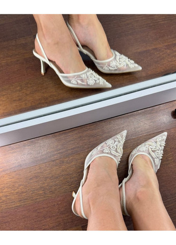 No Brand Женские туфли слингбек свадебные для невесты с вышивкой и цветами 7 см белый з текстиль, — (351394272)