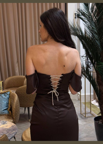 Коричнева святковий, коктейльна, вечірня корсетна сукня з відкритими плечима, з корсетом Україна