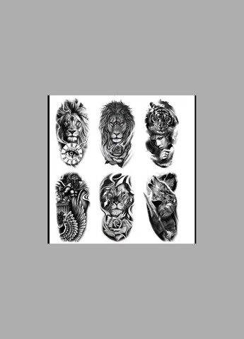 Набор мужских временных тату размер 21*12 переводные тату лев волк тату-рукав 12 штук No Brand (322931147)