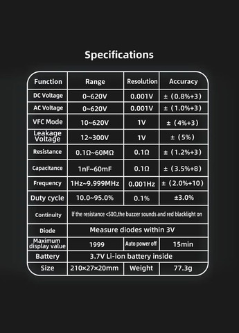 Цифровий мультиметр S40X з функцією виявлення витоку напруги Bside (307802659)