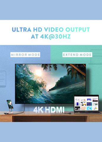 USB-хаб USB-C to 2 Ports USB3.0-A Hub + HDMI + TF/SD with PD Power Supply (Space Gray) Ugreen (335807990)