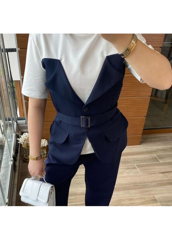 Жіночий костюм з футболкою, жилетом-імітацією та брюками палаццо 42-44 46-48 Діва (362536047)