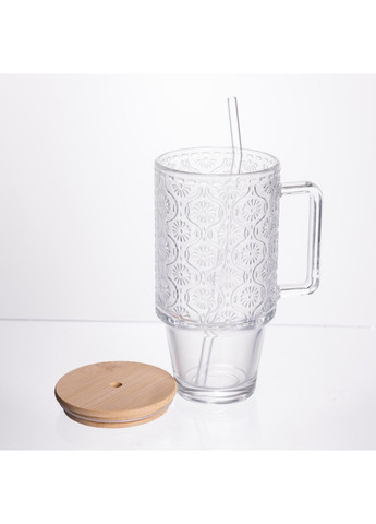 Кружка стеклянная с крышкой и трубочкой 750 (мл) чашка с трубочкой и крышкой на подарок HP-19-48N Yiwu (370974848)