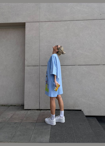 Голубое спортивное, домашнее, пляжное, повседневный женское платье-футболка No Brand