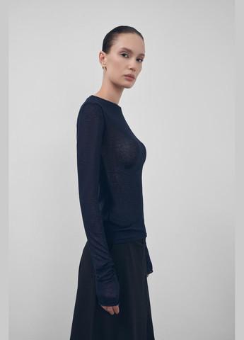 Текстурний лонгслів з подовженими рукавами темно-синього кольору FLOW (313587639)