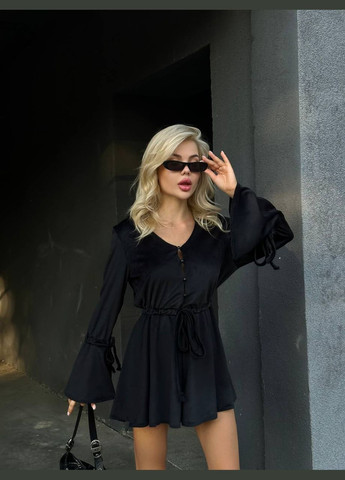 М'який чорний велюровий комбінезон з поясом, який ідеально підкреслить вашу красу, комфортний комбез на ґудзиках. No Brand 306-3 однотонний чорний