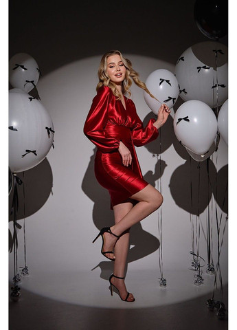 Красное коктейльное платье праздничное атлас бифлекс 25001 красное Tanita-Romario