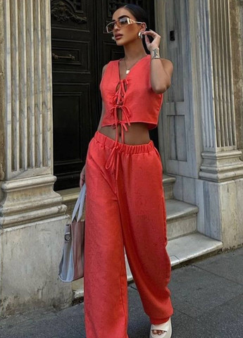 Изысканный легкий летний повседневный костюм двойка: жилетка на завязках + штаны палаццо Tik-Tak (329201805)