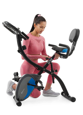 Велотренажер магнітний HS-3010X Grix X-Bike з еспандерами чорно-синій Hop-Sport (361952828)