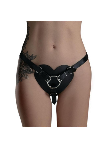 Трусики Сердце для страпона из натуральной кожи Feral Feelings - Hearts Strap-on Belt Black No Brand (303890937)