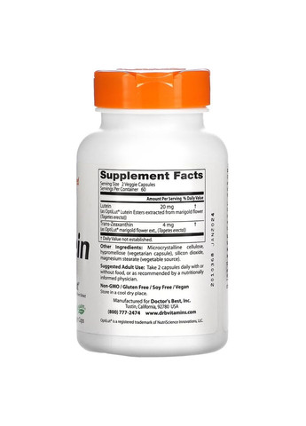 Лютеїн 10мг, OptiLut,, 120 гелевих капсул Doctor's Best (326054141)