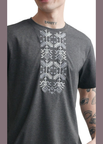 Сіра футболка love self кулір антрацит вишивка соняшник р. 4xl (56) з коротким рукавом 4PROFI