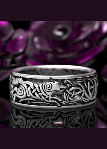 Модний чоловічий перстень у вигляді вовка Кельтська каблучка чоловіча з вовком що біжить та захисним стародавнім знаком р. 19 Fashion Jewelry (290114040)