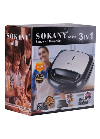 Мультипекар на 3 пластини SK-902 750Вт з антипригарним покриттям Sokany (290187083)
