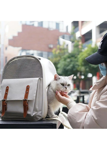 Рюкзак сумка переноска для тварин котів собак з вентиляцією ручкою кишенею для аксесуарів 40x33x23 см (477186-Prob) Білий Unbranded (295438371)