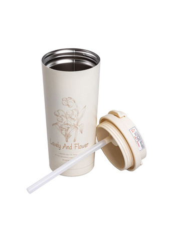 Термочашка Flower Style с ремешком 500 мл белая Yiwu (315718303)