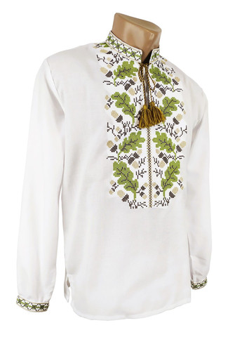 Белая мужская натуральная вышиванка дубки НоКо свободная, прямой хлопок (305590247)