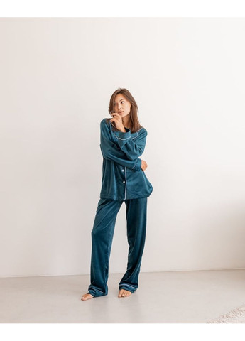 Зелена всесезон піжама жіноча велюр кофта + брюки No Brand