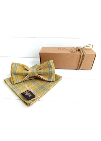 Желто-голубая галстук бабочка в клетку с нагрудним платком Major Style (367982990)