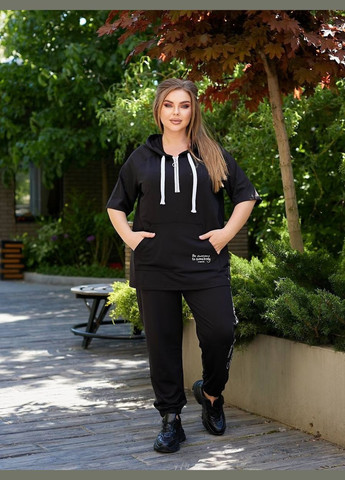 Женский черный спортивный костюм батал летний трикотажный с капюшоном большие размеры Bonita Спортивний костюм (324747452)