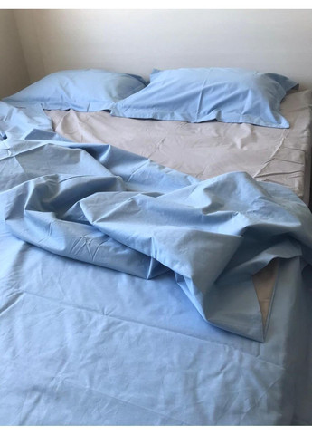 Постельное белье с резинкой Серый+голубой ранфорс Двухспальный размер, наволочки 70/70 No Brand (364220284)