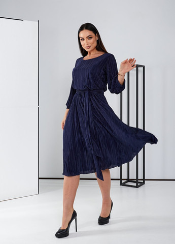 Темно-синее праздничный, коктейльное, вечернее платье плиссе клеш, колокол, плиссированное No Brand однотонное