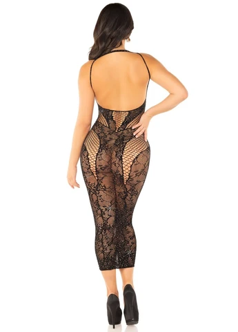 Чорна сукня rhinestone lace and net bodycon dress one size, black Leg Avenue