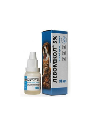 Левомікол краплі вушні для собак, котів та декоративних гризунів 5% 10 мл С105 Vitomax (280916462)