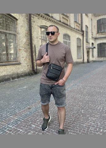 Кожаная мужская сумка через черное плечо 4134A Tiding Bag (359380735)